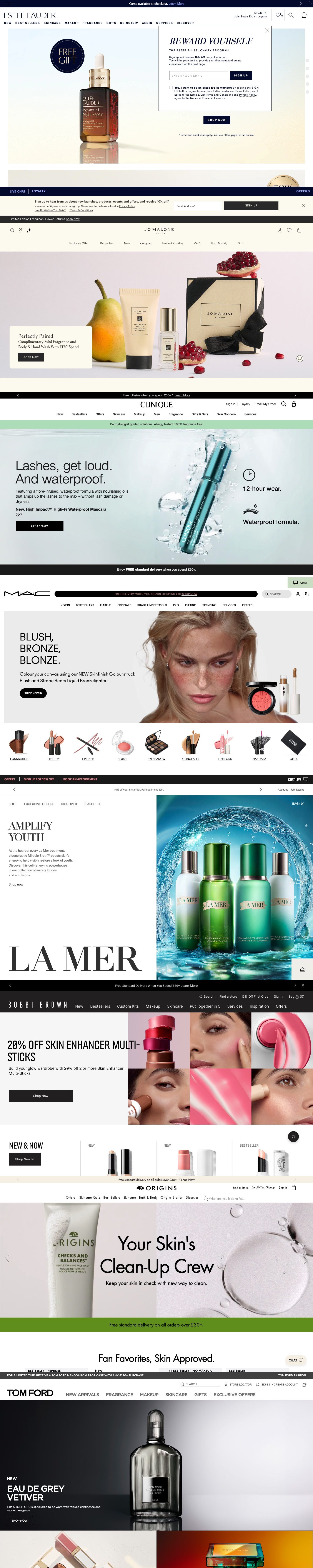 Estée Lauder EMEA ecommerce homepage