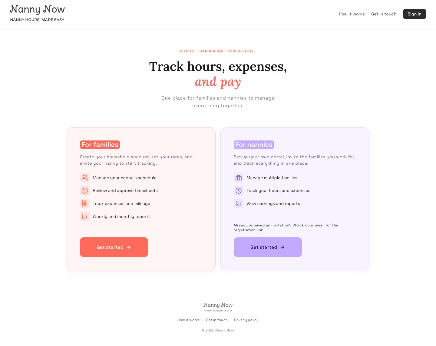 Nannynow childcare marketplace homepage