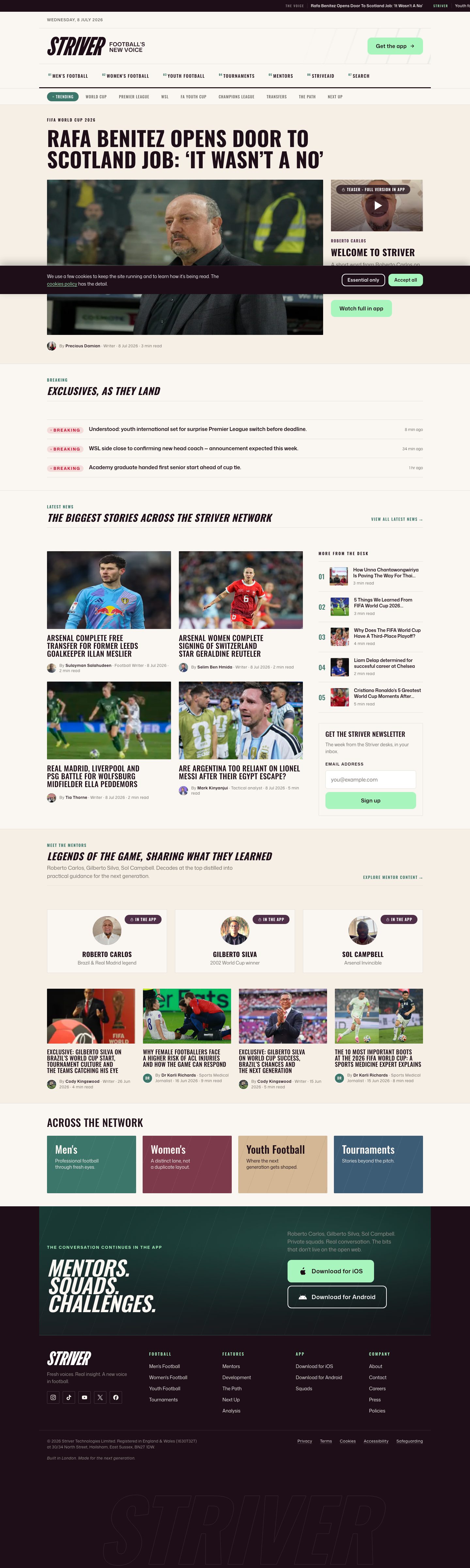 Striver.Football marketing site homepage